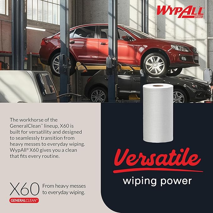 WypAll GeneralClean X60 Cloths Multi-Task Cleaning Wipes (35421), Strong and Absorbent Towels, White (130 Sheets/Roll, 6 Rolls, 780 Sheet Total)