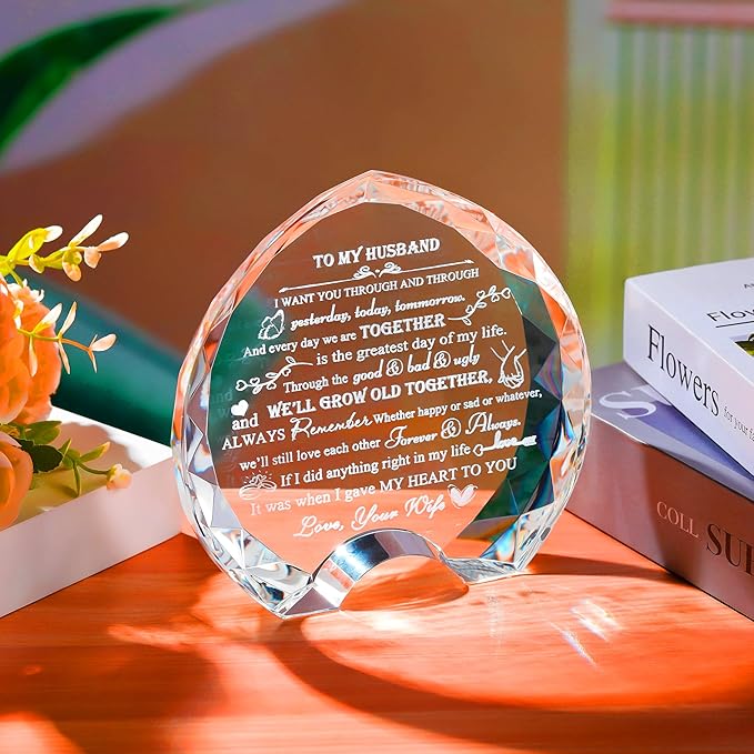 QIANWEI Husband gifts from wife Unique - Crystal Engraved Gifts for Husband Personalized Who Want Nothing - HUSBAND Birthday Anniversary Fathers Day Christmas Valentines Day Gifts Ideas for My Man