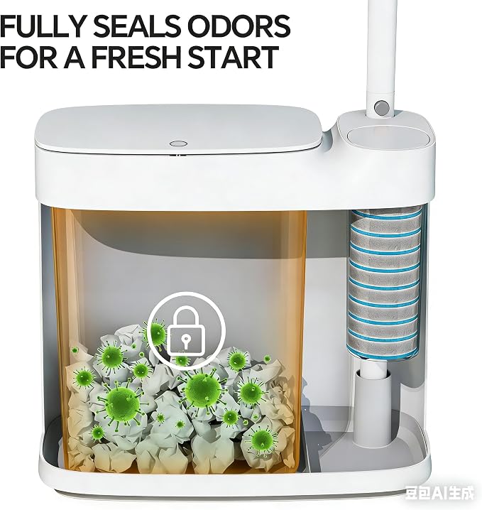 Small Bathroom Trash Can with Lid, Disposable Toilet Brush with 12 Refills, Toilet Bowl Cleaning Wand Set-2 Gallon Silm Garbage can and Toilet Brush Holder for Bathroom, Toilet, RV(White)