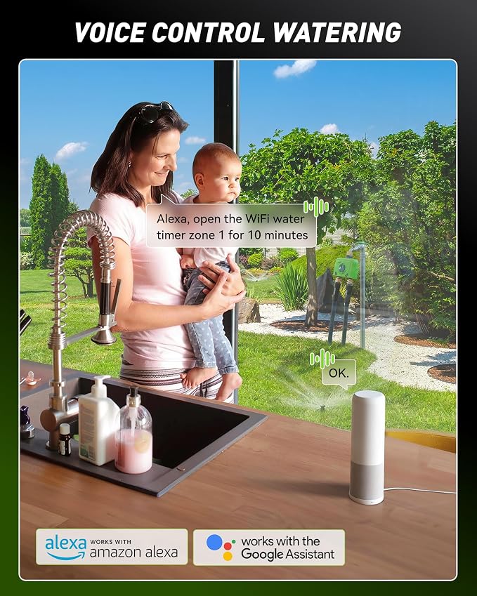 RAINPOINT WiFi Water Timer for Garden Hose, 2 Zone WiFi Sprinkler Controller, Smart Hose Timer Valve, Automatic Drip Irrigation System/Rain Delay for Garden (Brass Inlet, WiFi & Ethernet Connection)