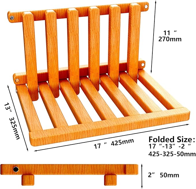 The folding stool is made of beech wood and can withstand 400 pounds. The surface is coated with white paint and polished. Used for changing shoes, showering, folding bedside table (white paint)