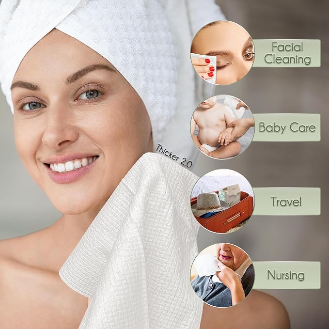 WOWOTEX THICKER Disposable Face Towels Ultra Soft Large Dry Wipes 50 Count | Gentle for All Skin Types, Thick Soft Sheets, 10"×12", Ideal for Skincare, Makeup Removal and Daily Facial Cleansing