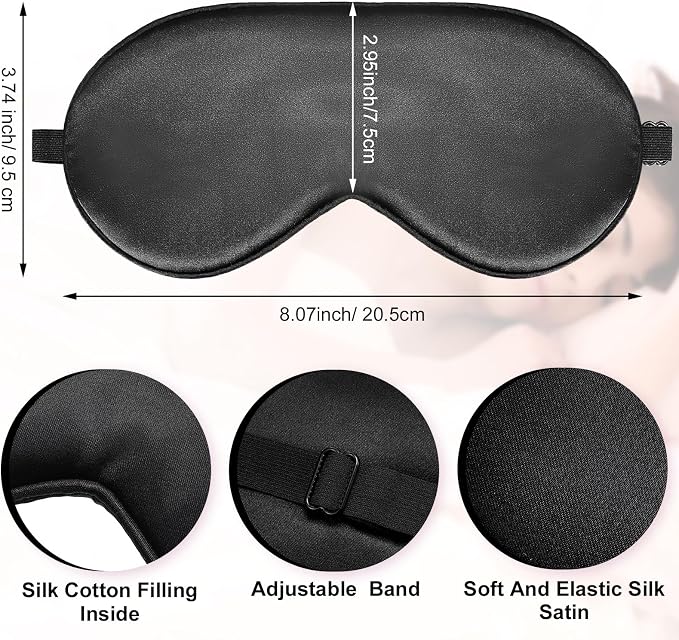 Xtinmee 30 Pieces Silk Sleep Mask Silk Eye Mask with Adjustable Strap Eye Cover for Sleeping Blindfold for Women Men Travel Rest(Black)