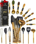 Styled Settings Black and Gold Kitchen Utensils Set – 15-Piece Cooking Set Includes Black Silicone Utensils, Gold Utensil Holder, and Magnetic Measuring Spoons – Stylish Kitchen Accessories