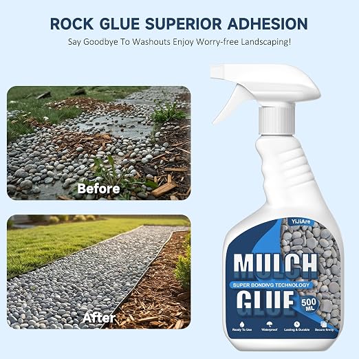 Mulch Glue, 16.9 fl oz - Sprayer Ready to Use Rock Glue for Landscape - Pet Safe & Plant Safe, Fast-Dry No Dilution - Spray for Gravel/Pebbles/Stones for Outdoor Gardens