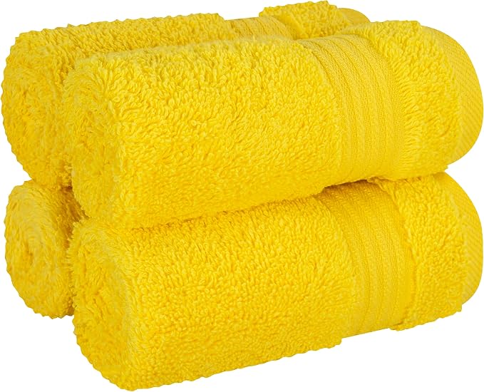 Cotton Paradise 100% Cotton Turkish Towel Set, Soft Absorbent Quick Dry, 4 Piece Washcloth Set, Yellow