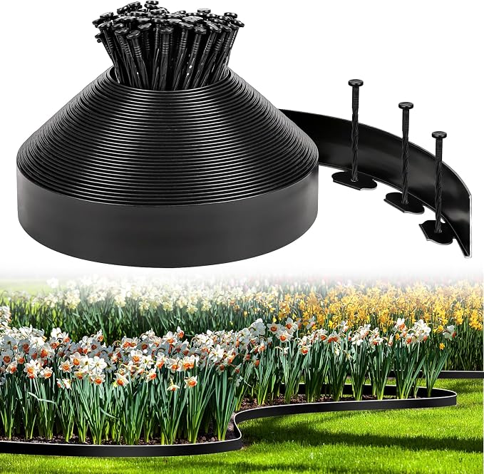 3 Inch x 100FT Garden Edging Border, Landscaping with 150pcs Spikes | landscape edging,garden edging,garden edging border,flower bed edging borders,lawn edging, Yard, Paver, Playground, Pathway