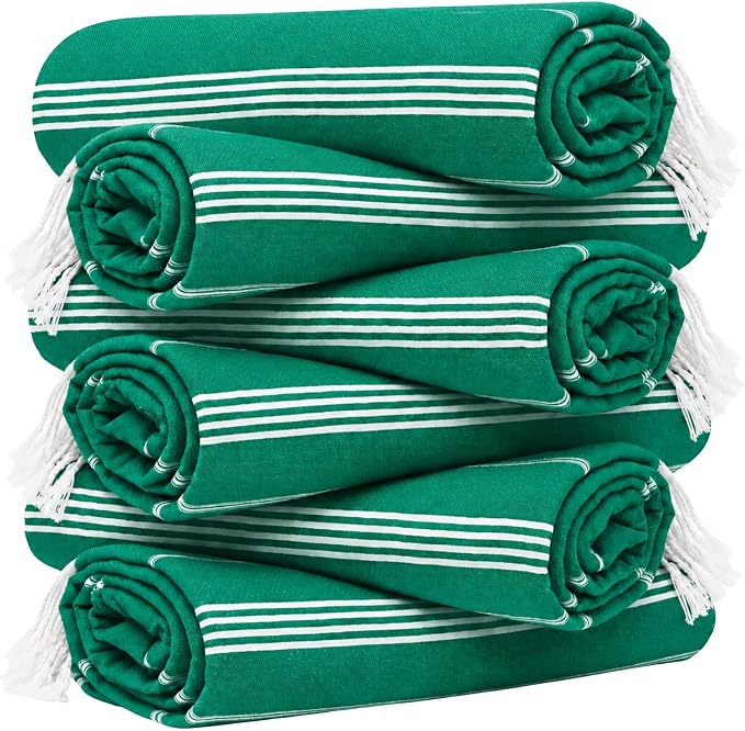 HAVLULAND Turkish Beach Towels, Set of 12, Oversized 72"x40" - Green | Soft Hammam Peshtemal, Sand Free, Quick-Dry, Absorbent Bath Towel | Lightweight & Compact for Travel, Pool, Gym, Spa