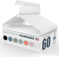 Plastic Hangers 50 Pack (60 Count) – Made in The USA – 6lb Capacity Standard Clothes Hangers with Strap Hooks for Dresses, Lingerie, Shirts, Pants, and Jackets – White