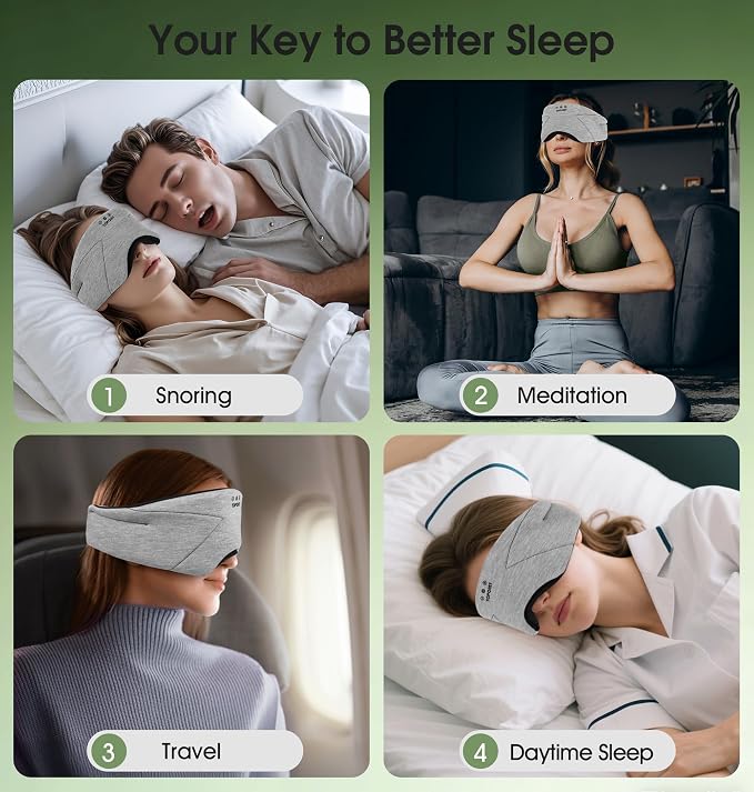 Sleep Mask with Headphones Bluetooth 5.4, TOPOINT Blackout Eye Mask for Sleeping Headphones Earphones with Soft Bamboo Cotton Cooling Breathable, HD Stereo Speaker for Side Sleepers Women Men Travel