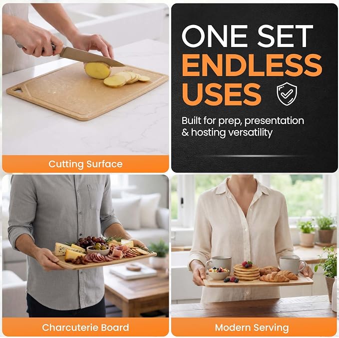 Earth's Dreams Composite Wood Cutting Board Set of 3, Built In Juice Groove | Dishwasher Safe,Non-Toxic, Cutting Boards for Kitchen - Large, Medium & Small Non-Slip Wood Charcuterie & Chopping Boards