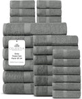 Villa Celestia 24-Piece 100% Cotton Towel Set, 6 Bath Towels, 6 Hand Towels, 12 Wash Cloth, Quick-Dry, Grey