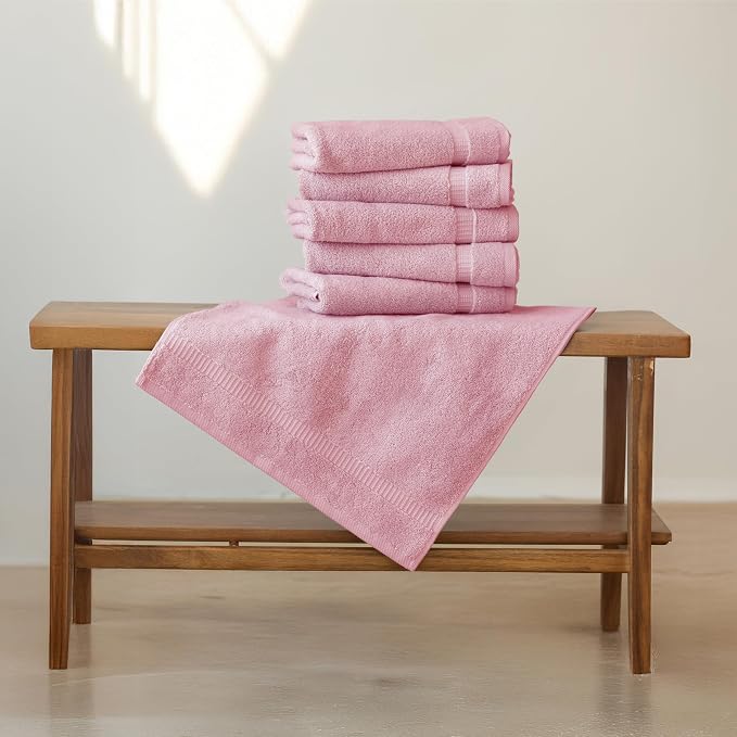 SALBAKOS 6-Piece 100% Turkish Cotton Hand Towels, 16x30 inch, Rose | Large Size Thick Super Soft Highly Absorbent, Versatile Hair Face & Hand Drying Towel, Premium Hotel Quality Made in Turkey