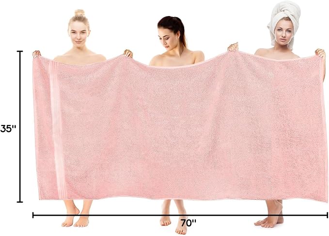 COZYART Luxury Bath Sheet, 35x70, Pink 100% Turkish Cotton 650 GSM | OEKO-Tex 100 Certified Zero Twist Ring Spun, Soft Absorbent Quick Dry, Plush Fluffy, Breathable Hotel Quality for Daily Use