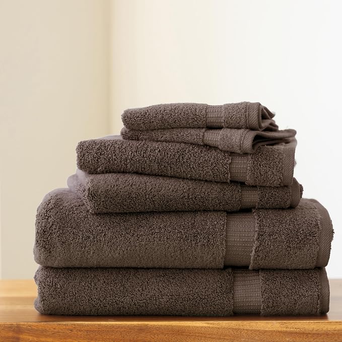 SALBAKOS 100% Turkish Cotton Bathroom Towel Set of 6-Piece, Chocolate | 630 Gsm Thick Super Soft Highly Absorbent 2 Bath + 2 Hand + 2 Washcloth Towels Sets, Giftable, Hotel Quality, Made in Turkey