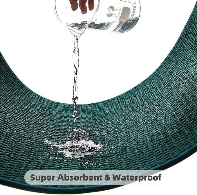 TYUU Bathroom Rugs Non Slip Washable, Super Absorbent Thin Bath Mat Quick Dry Low Pile Bathroom Rug, Dark Green 20"x48"
