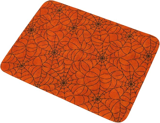 Front Door Mat Indoor Outdoor 19.7"x31.5", Orange Halloween Absorbent Non Slip Welcome Mat, Black Spiders Net Classic Gingham Low Profile Entryway Rug for Front Entrance Porch Back Door Patio