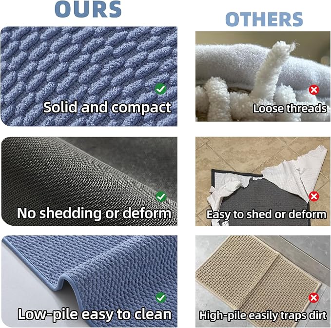 TYUU Bathroom Runner Rugs, Long Bath Mat Runner Washable Thin Quick Dry Low Pile Bathroom Runner Rugs Non Slip, Denim Blue 16"x60"