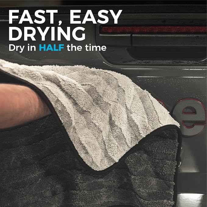 The Rag Company Gauntlet Car Drying Towel, Ultra-Absorbent 70/30 Blend Korean Microfiber, Dries Vehicles Faster Without Scratching, 900 GSM, 30x36 Inches, Ice Grey/Grey, 2-Pack