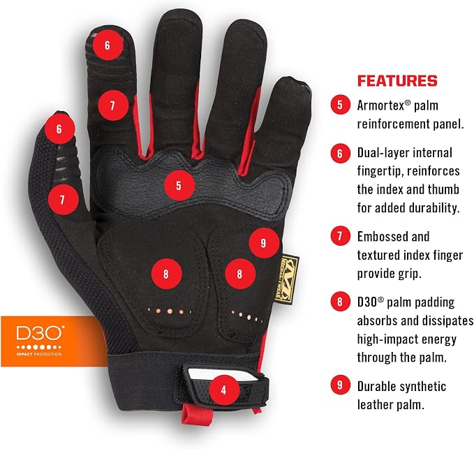 Mechanix Wear M-Pact Impact Resistant Work Gloves - Durable Safety Gloves for Men - Touchscreen Capable - Machine Washable - Breathable - Small - Red/Black