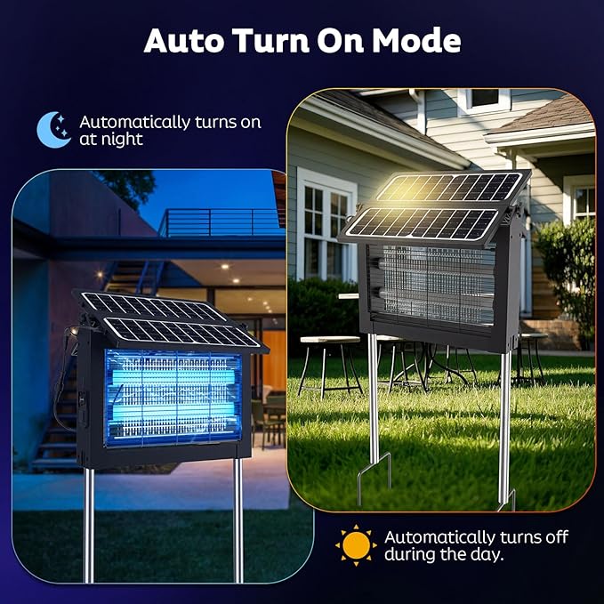 OnBeam Solar Bug Zapper Outdoor with Dual Solar Panel, 4500V Mosquito Zapper Waterproof Rechargeable Electric Fly Zapper, Cordless Fly Trap Mosquito Killer for Backyard, Patio, Garden, RV Camping