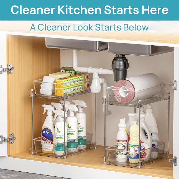 Vtopmart 4 Pack Higher Bathroom Under Sink Plastic Pull-Out Organizer (S-Higher)