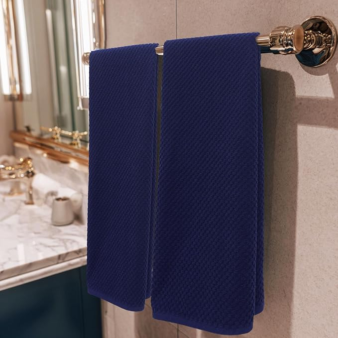 COTTON CRAFT Euro Spa Waffle Weave Bath Towels - Set of 4 Navy Towels | Pure 100% Ringspun Cotton Oversized Luxurious Towel Set - Soft Plush Super Absorbent Low Lint Quick Dry - 30 x 56 inches
