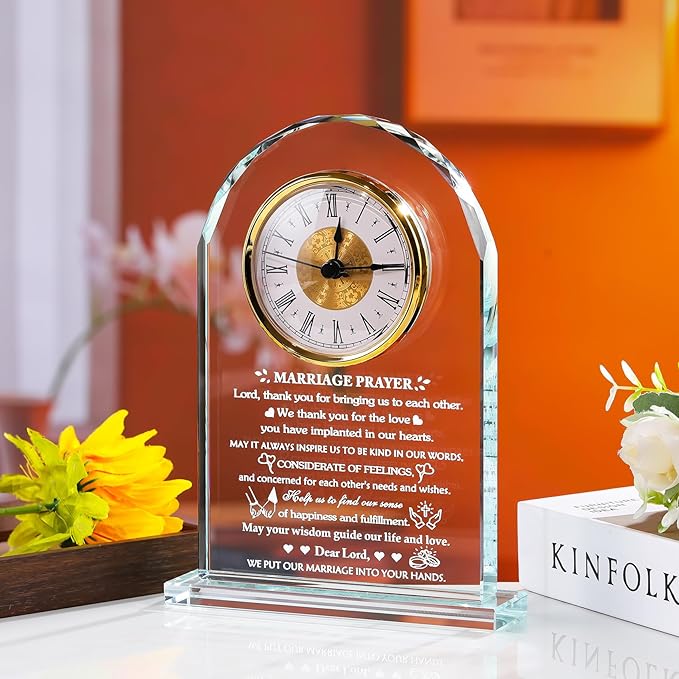 Arikyrist Wedding Gifts for Couples 2026 Glass Clock Anniversary Marriage Prayer Plaque Gifts with Inspiring Quotes, Newlywed Mr and Mrs Gifts Decoration Sign Marriage Blessing Couple Religious Gifts