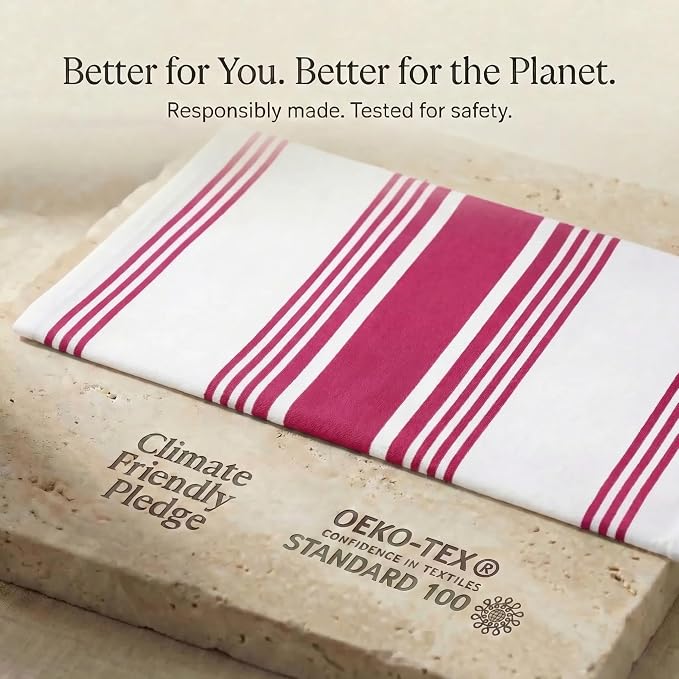 Urban Villa Kitchen Towels 100% Cotton Dish Towels for Kitchen(Set of 6)20”x30” Dish Cloths Highly Absorbent Kitchen Linen Set with Hanging Loop Perfect for Drying Dishes Cleaning Towels-Fuchsia White