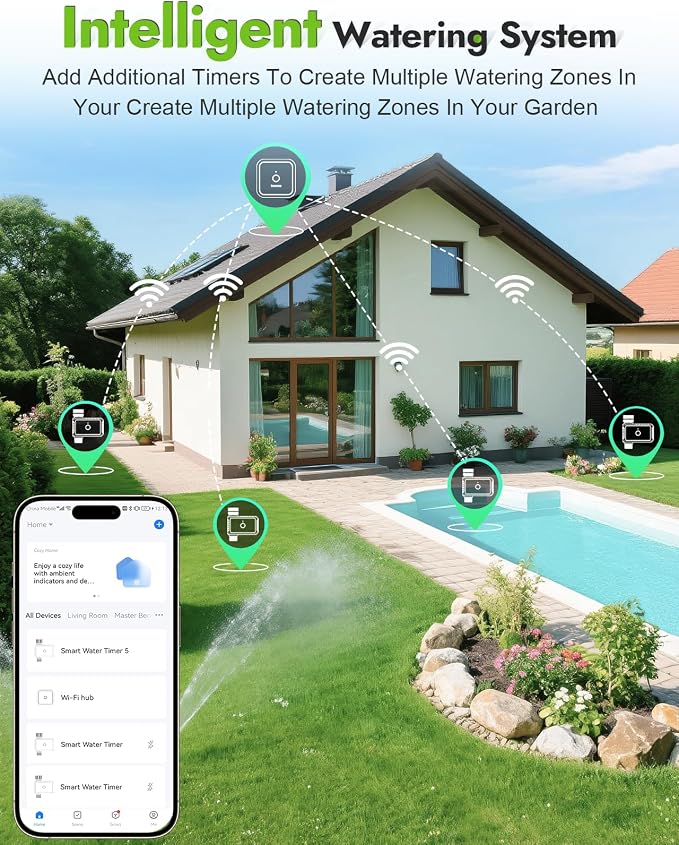 Insoma WiFi Water Timer with Brass Inlet&Outlet, Smart Sprinkler Timer + Auto/Manual/Rain Delay for Garden, Hose Timers with Hub, Up to 20 Watering Plans, APP & Voice Control, Compatible with Alexa