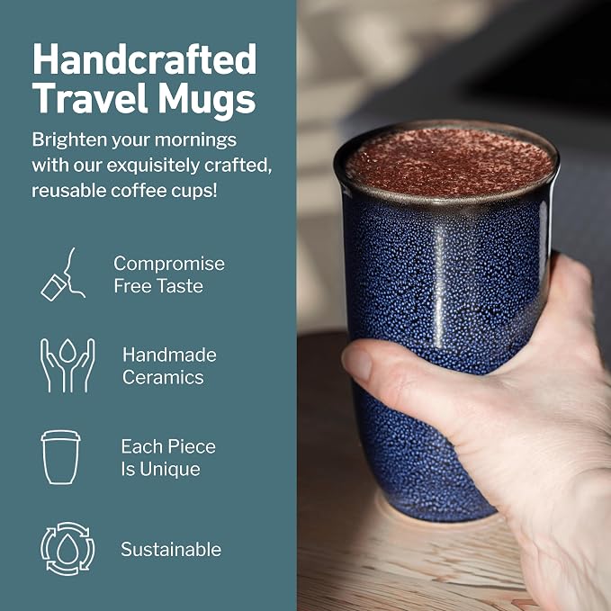 NOVA CERAMICS Coffee Tumbler – Travel Mug - On the Go Coffee Mug – Microwave & Dishwasher Safe Green Coffee Tumbler - Gifts For Women Men Him Her – 16oz – Abyss