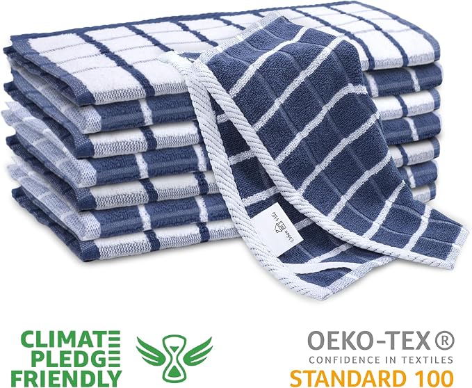 Urban Villa Kitchen Towels Cotton Dish Towels 12”x12” (Set of 6) Blue White