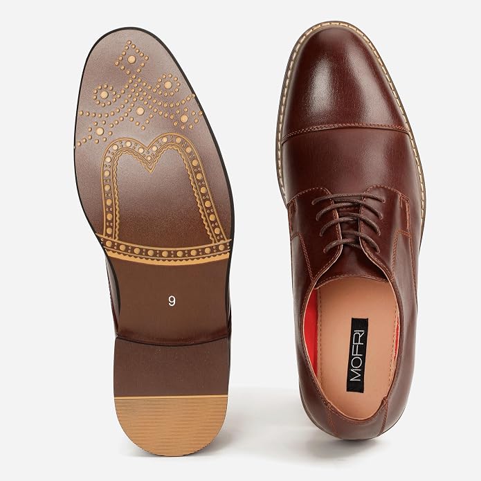 Mens Classic Cap Toe Dress Shoes Oxford for Office | Polished PU Outer Shell,Ventilated Comfortable Latex Insole. Formal Footwear Suited for Office Engagements ,Outings,Weddings