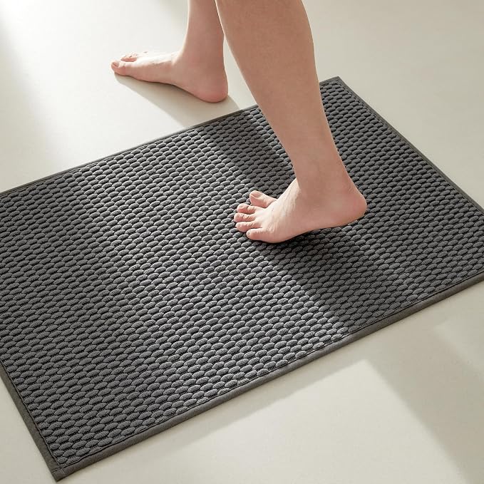 TYUU Bathroom Rugs Non Slip Washable, Super Absorbent Thin Bath Mat Small Quick Dry Low Pile Bathroom Rug, Dark Grey 20"x30"