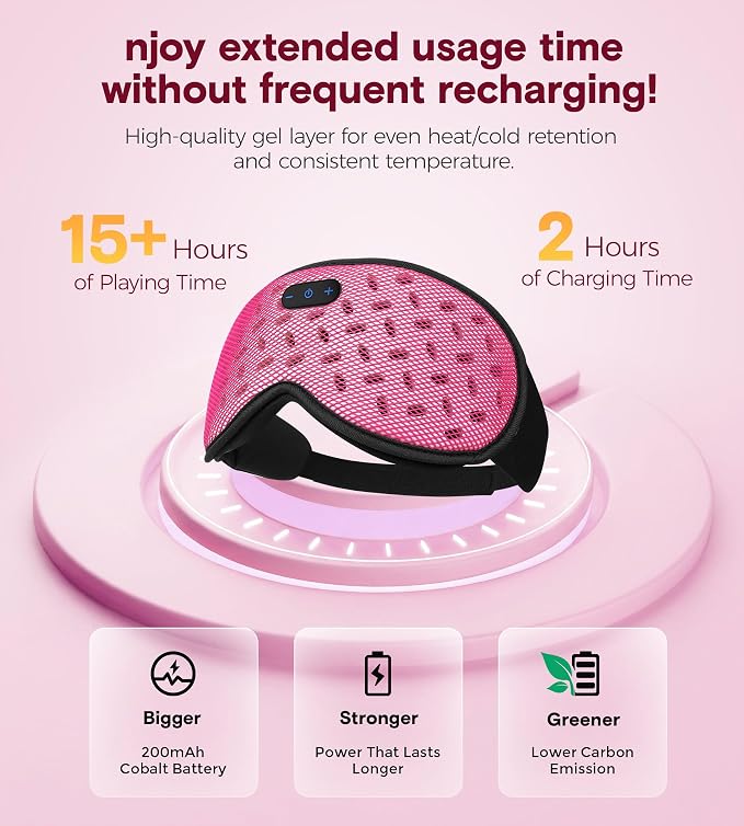 MUSICOZY Bluetooth Sleep Mask, Cooling Weighted Eye Mask with Bluetooth Headphones for Side Sleepers, 3D Contoured Relaxing No Pressure Eye Cover to Block Light for Night Sleeping(Grid Pink)