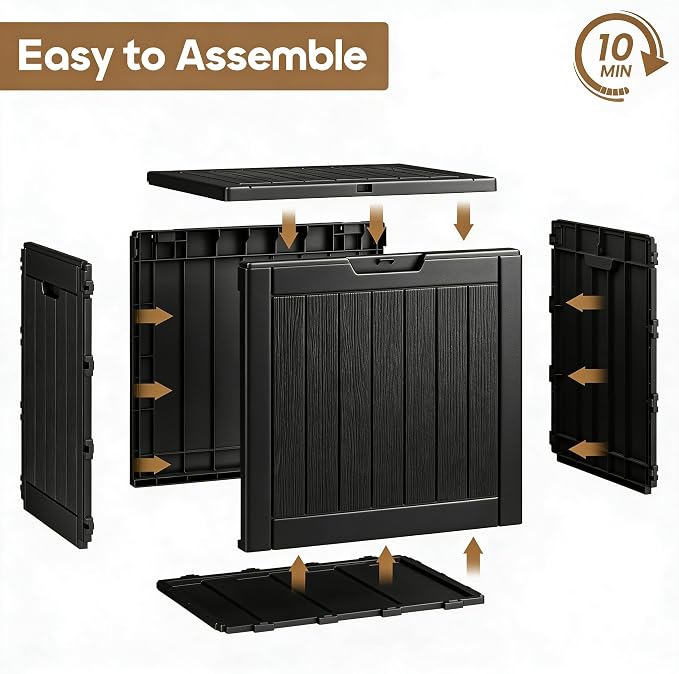 NUNU LAB 35 Gal Outdoor Storage Box Waterproof Lockable,Deck Box,Black | Waterproof Outdoor Storage Box, Lockable Lid Deck Box for Package Delivery, Backyard Bin for Garden Tools, Patio Cushion