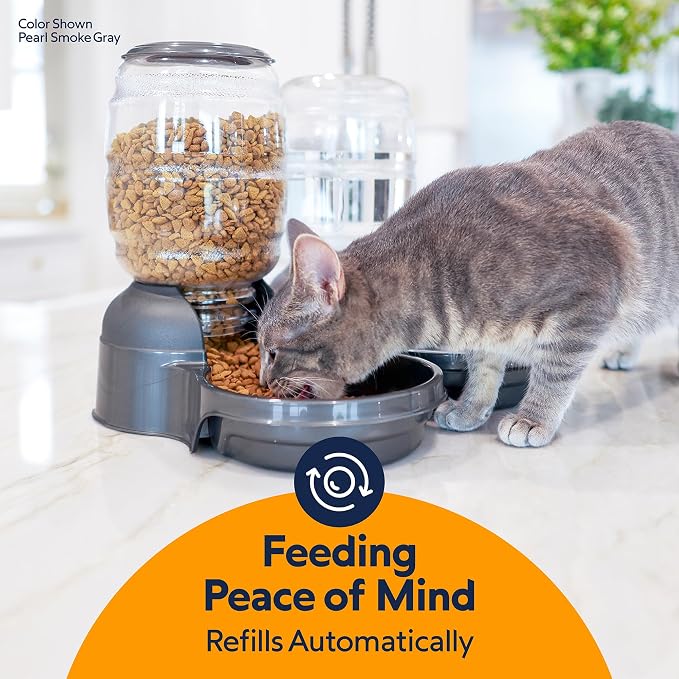 Petmate Replendish Gravity Automatic Dog Water Dispenser Pet Waterer and Pet Feeder Set with Microban Protection Base, 100% BPA Free, Wide Mouth Bowl - 1 Gallon Water, 5 lb Food