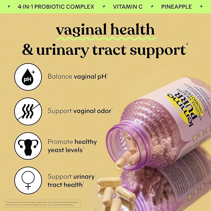 Lemme Purr Vaginal Probiotics for Women - Promotes pH Balance, Healthy Vaginal Odor & Urinary Tract Health w/Lactobacillus Blend, Clinically Tested Strains, Pineapple & Vitamin C - 60 Veggie Capsules