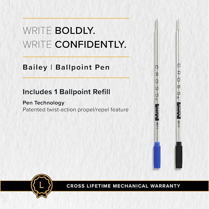 Cross Bailey Matte Gray Lacquer Ballpoint Pen - Refillable Pen for Long-Lasting Use - Smooth Writing - Comfortable Grip - Stylish Distinctive Look - Black Ink - Corporate Gifts
