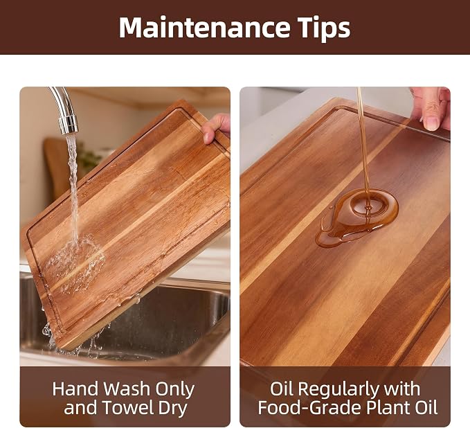 Acrylic Cutting Board and Acacia Wood Cutting Board Set - 2-Piece Cutting Boards for Kitchen, Acrylic Cooking Board with Counter Lip & Wooden Chopping Boards with Juice Groove