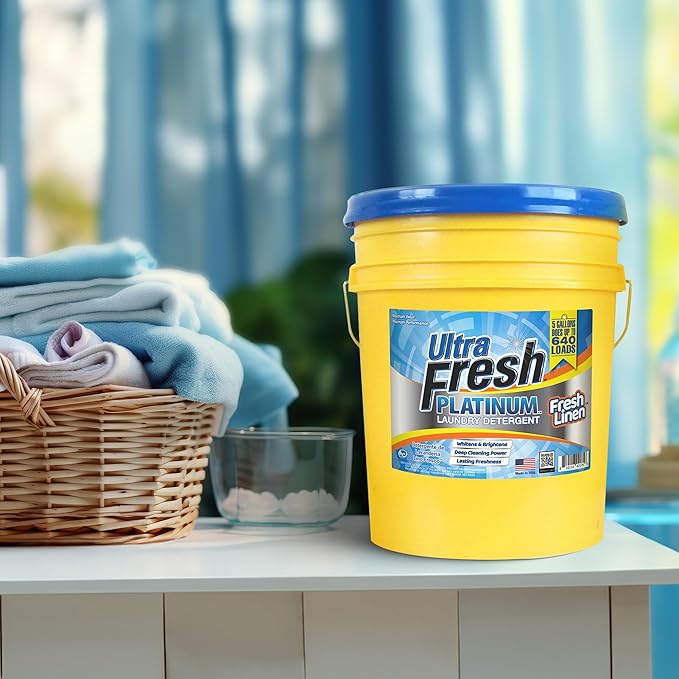 Ultra Fresh Platinum Liquid Laundry Detergent Washing Soap for All Machine Types, Up to 640 Loads, 5 Gal, Fresh Linen - Household Cleaning Supplies and Accessories for Clothing and Fabric Items