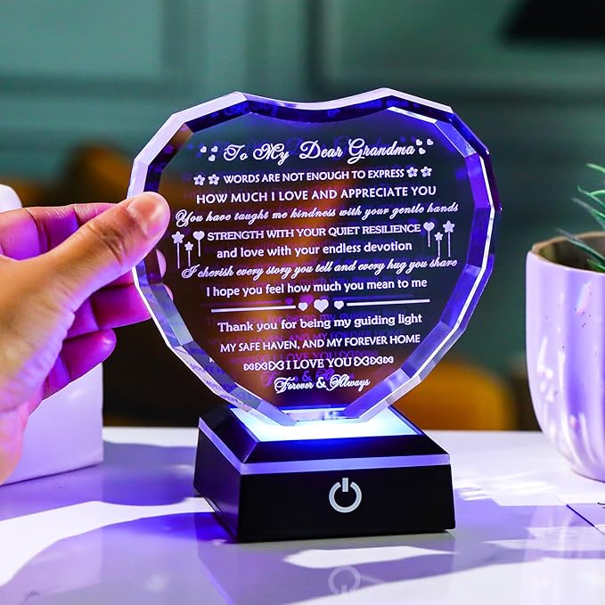 Arikyrist Gifts for Grandma with Colorful Light Base Great Grandma Birthday Gifts from Granddaughter Crystal Keepsake Best Gift Idea for Grandmother on Mother's Day Christmas Valentines
