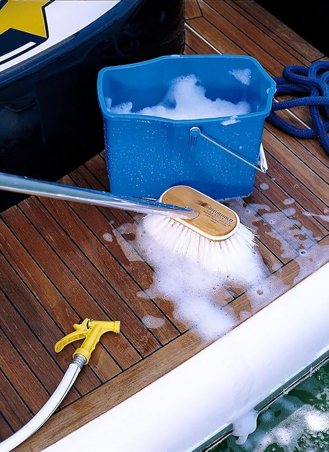 Shurhold Classic Deck Brush – Boat Cleaning Brush with Wood Block, Rubber Bumper & Durable Bristle Design
