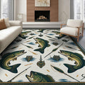 8'x10' Washable Area Rug Bass Lake Lure Tackle Reel Motif Border Angler Hook Fish Fishing Refined for King Size Bedroom, Master Suite, Under Bed, Foldable Easy Care