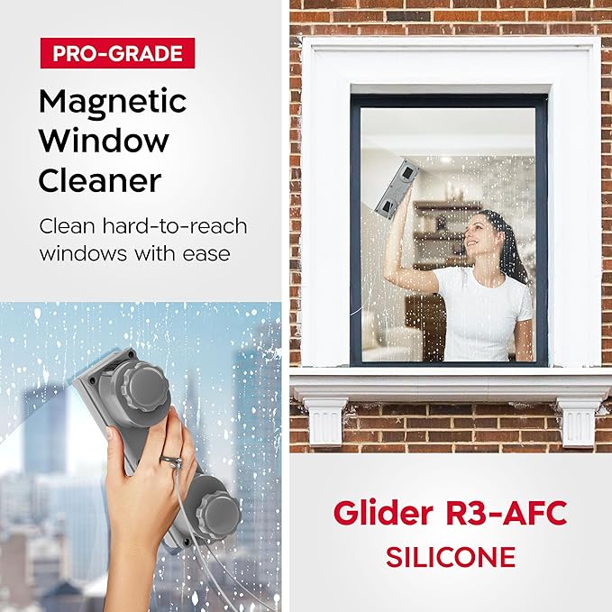 Tyroler Magnetic Window Cleaner Tool | The Silicone Glider R-3 AFC Fits Windows 0.2"-1.5" Thick | Double Sided Outside Window Cleaner Tool | Adjustable Control