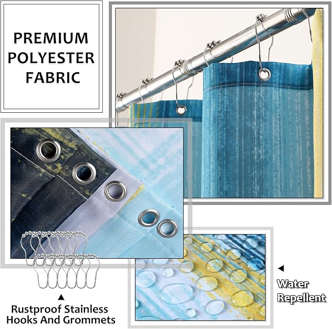 XLHOMO Bathroom Accessories Set - 25PC Bathroom Set with Shower Curtain and Rugs, Teal Blue Bathroom Set, Bathroom Accessory Set with Press-on Lid Trash Can, Soap Dispenser and Qtip Holders