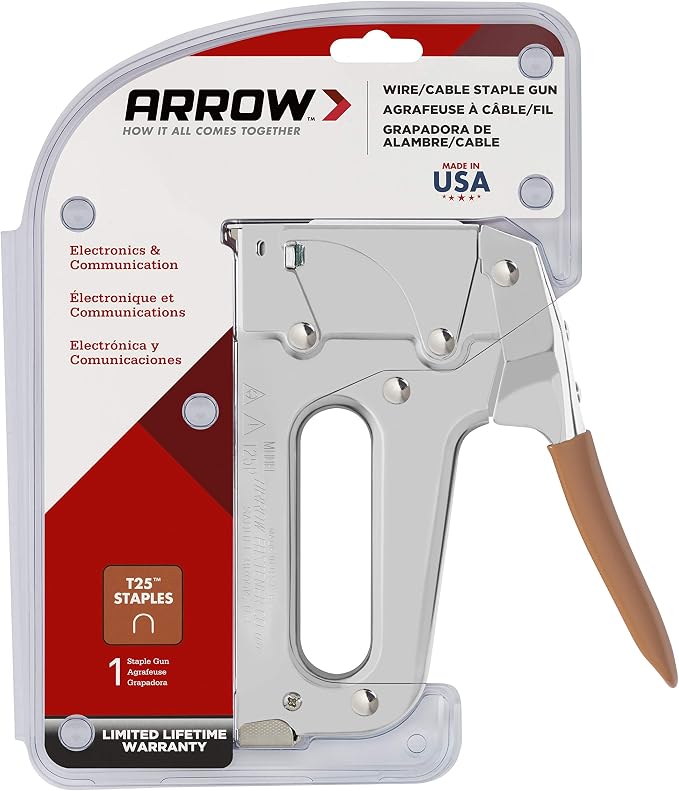 Arrow T25 Heavy Duty Staple Gun for Low Voltage Cables and Wires up to 1/4-Inch Diameter - Silver