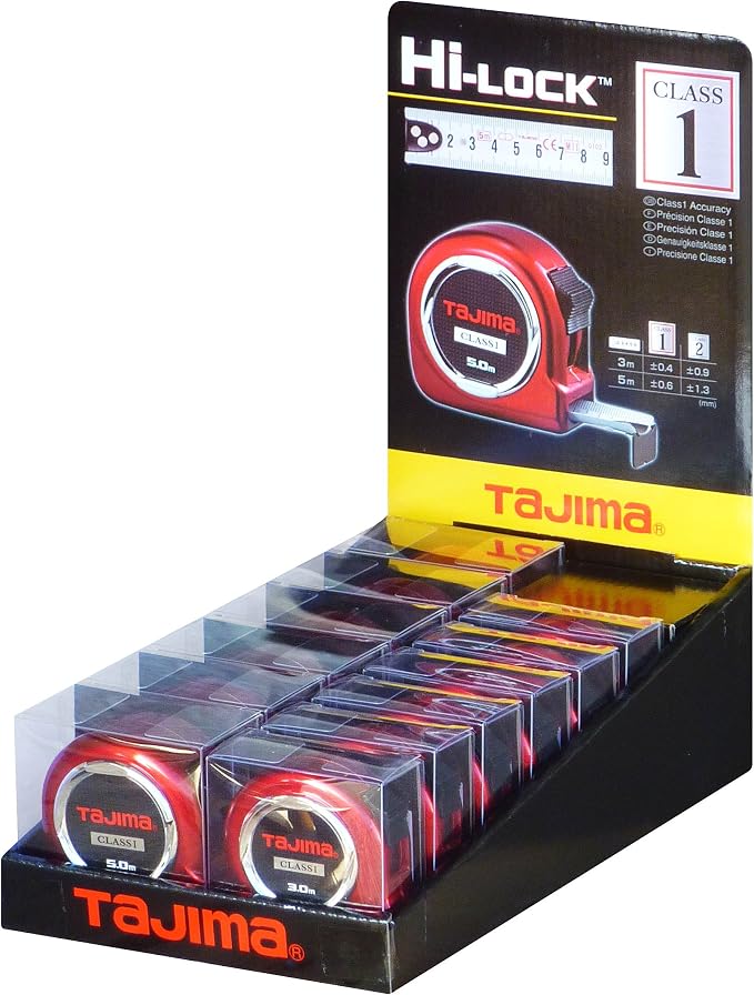 Tajima H1630MW Class 1"Hi Lock Measuring Tape, Red, 3 m x 16 mm