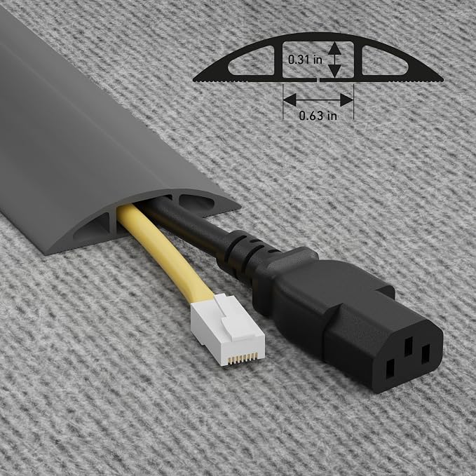 D-Line Cable Protector, 1/2 in H, 6 ft L, 2-3/8 in W, 1 Channel, PVC, Gray CC-4-1 Each