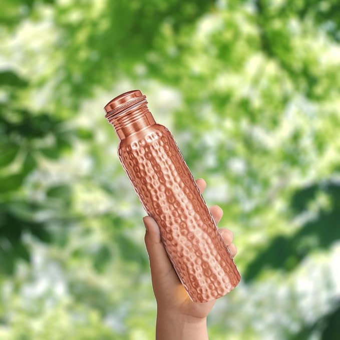 Copper Water Bottle,Hammered Ayurvedic Pure Copper Bottle With Brush For Drinking - Drink More Water, Lower Your Sugar Intake And Enjoy The Health Benefits Immediately 32 Oz (950 ml) Extra large